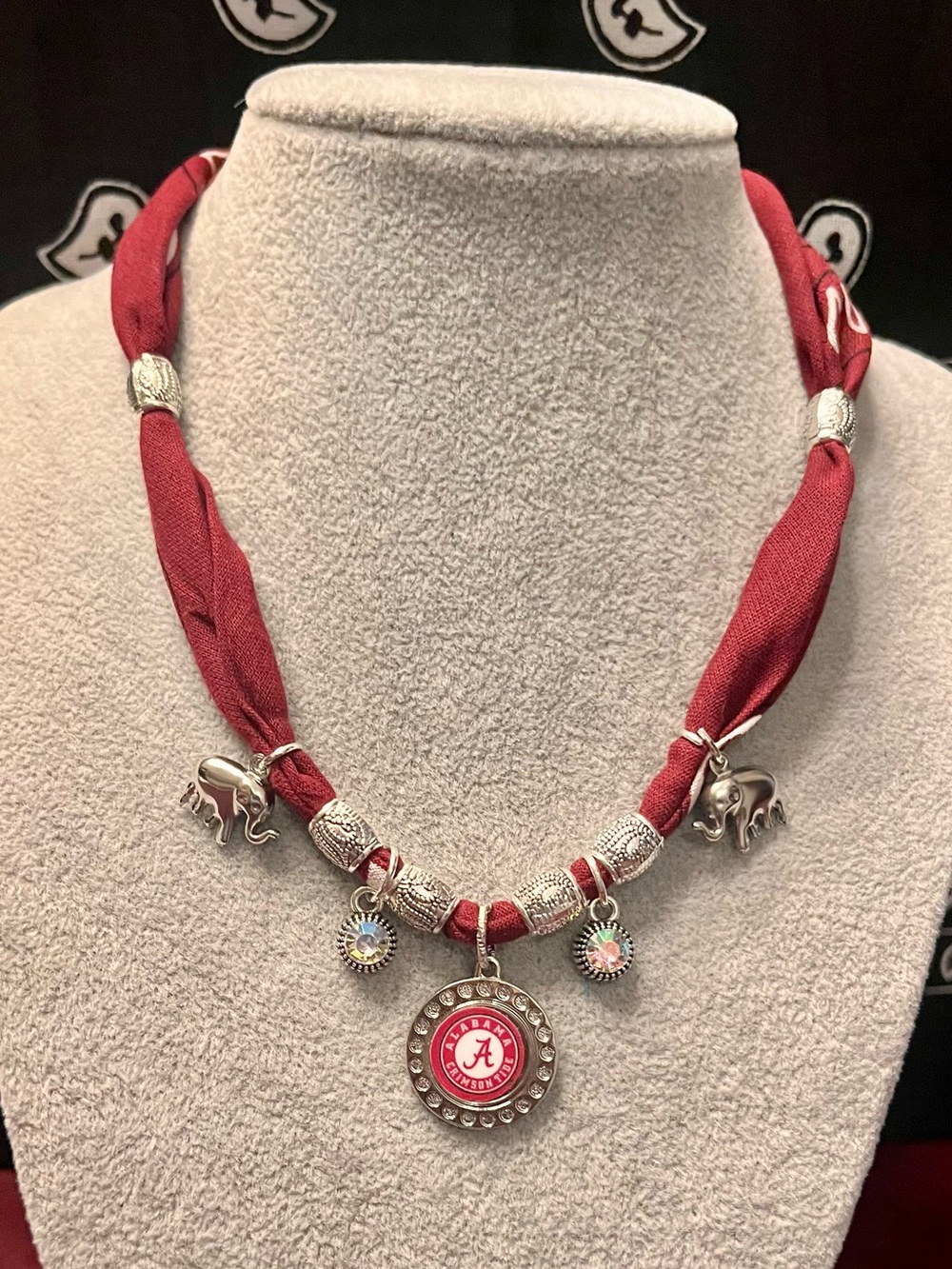 University of Alabama Crimson Bandana Charm Necklace, Bama, 34”